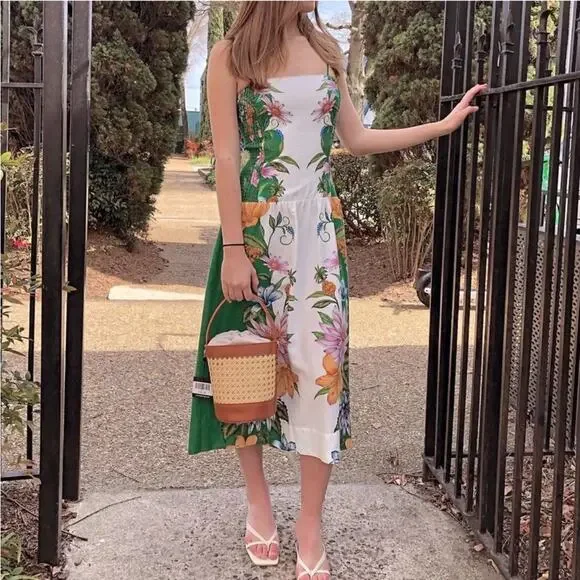 Farm Rio Off-White Sweet Bloom Dreamscape Midi Dress M - Picture 5 of 11